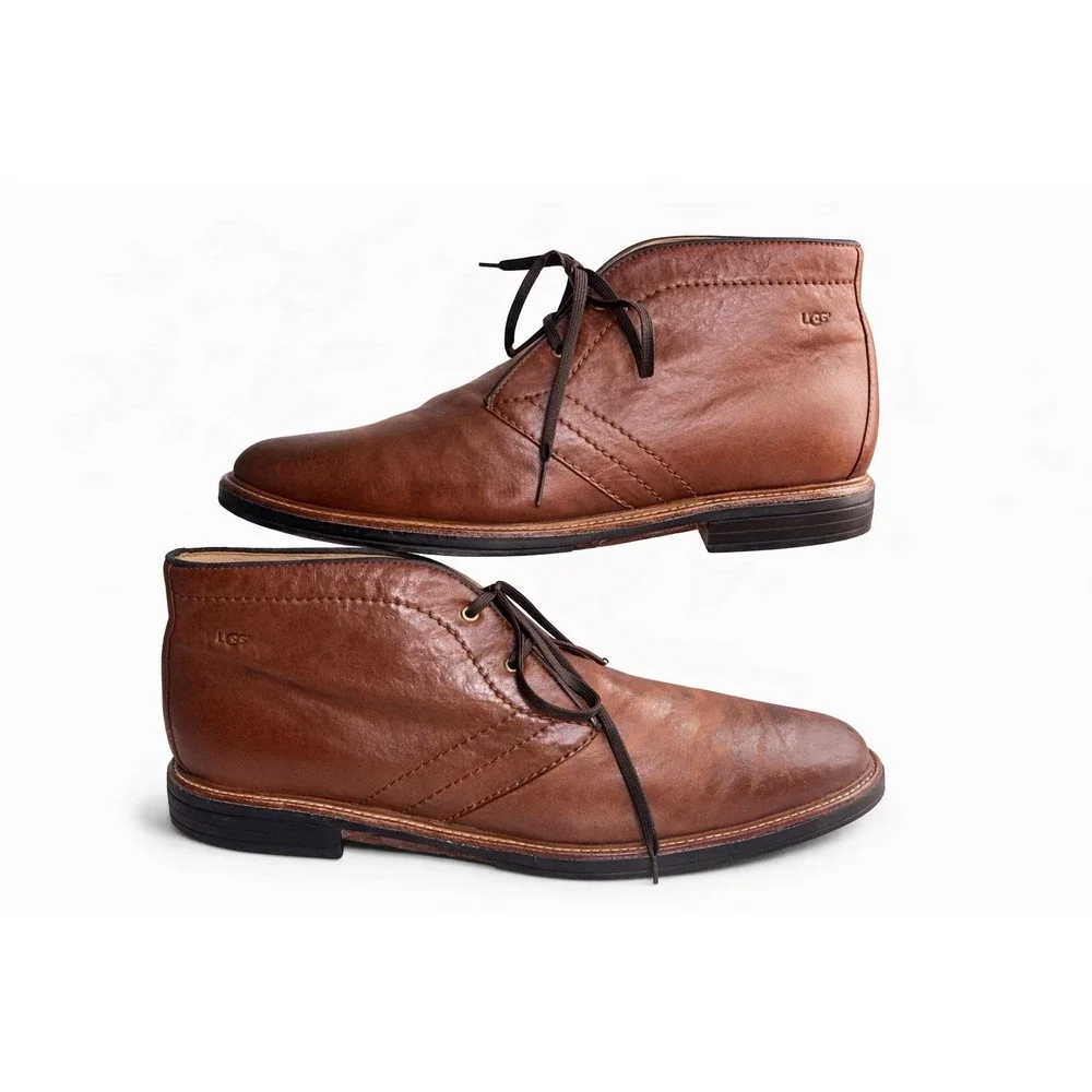 UGG Australia Brown Leather Chukka Boots Men Luxury Business Casual‎ Laces Sz 12